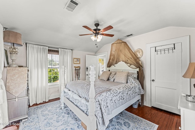 2109 Indian River Dr, Cocoa, FL 32922 - bedroom featuring lofted ceiling, wood finished floors, and a ceiling fan