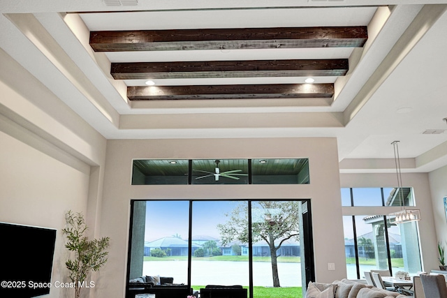3882 Durksly Dr, Melbourne, FL 32940 - interior space featuring visible vents and beam ceiling