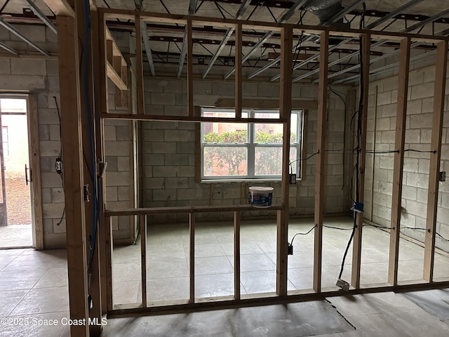 misc room with concrete block wall and plenty of natural light