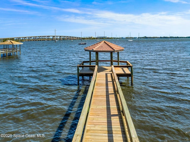 view of dock featuring a water view