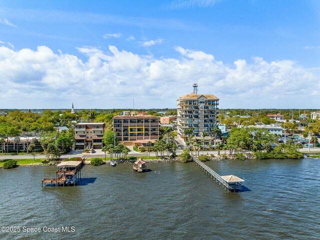 bird's eye view featuring a water view