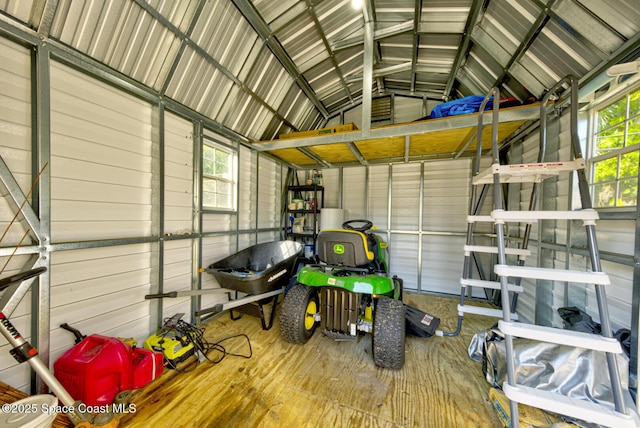 garage with metal wall