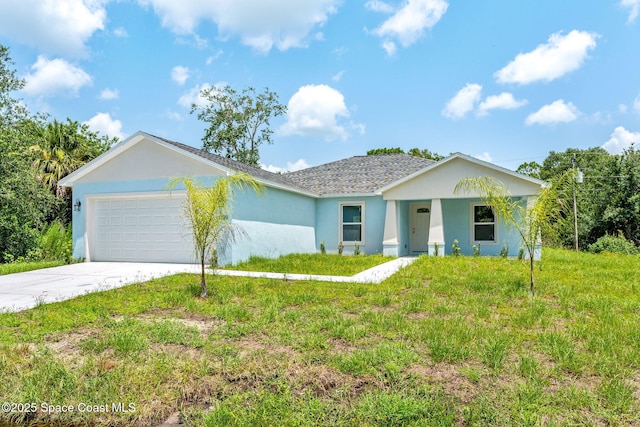2100 Cogan Dr SE, Palm Bay, FL 32909 - ranch-style home featuring concrete driveway, an attached garage, a front lawn, and stucco siding