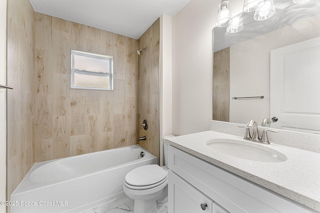 2100 Cogan Dr SE, Palm Bay, FL 32909 - bathroom with vanity, a textured ceiling, bathing tub / shower combination, toilet, and marble finish floor