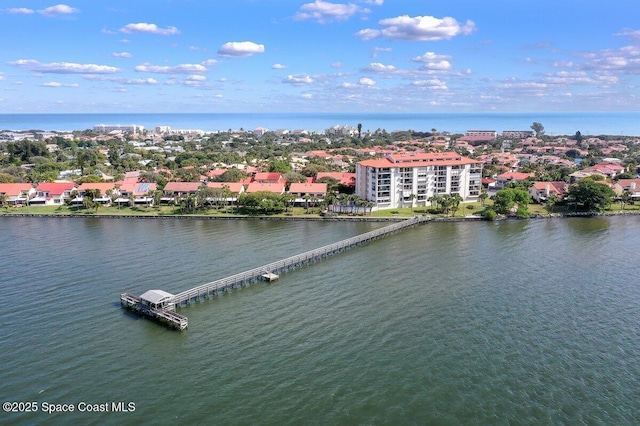 aerial view with a water view