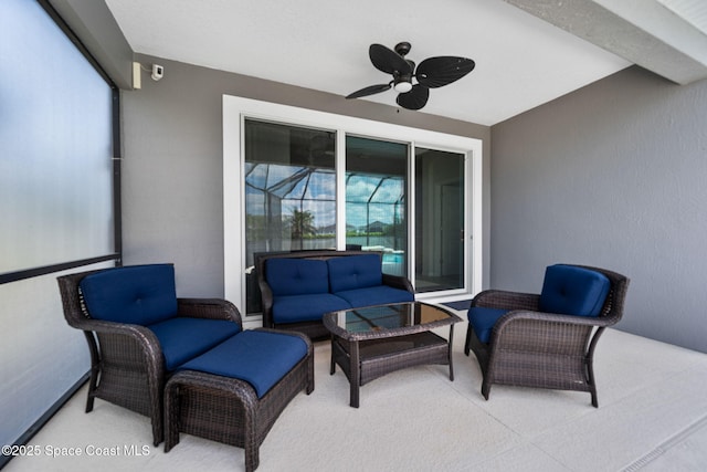 view of patio featuring ceiling fan and outdoor lounge area