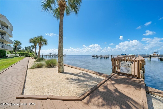 dock area featuring a water view