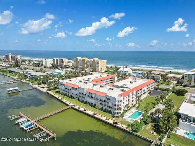 drone / aerial view featuring a water view