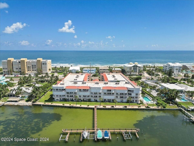 bird's eye view featuring a water view