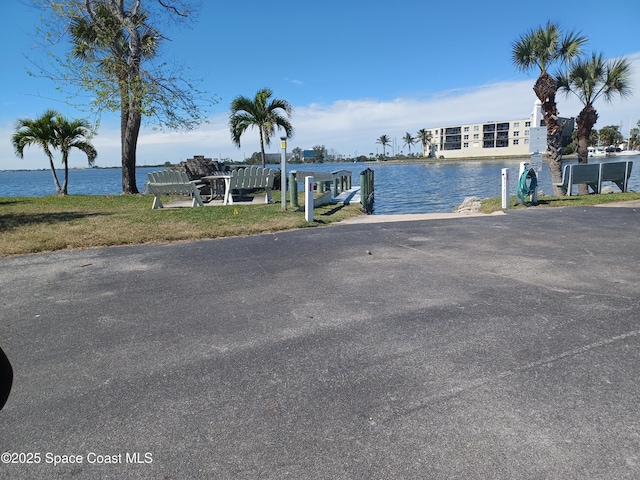 property view of water with a dock