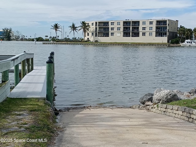 view of dock with a water view