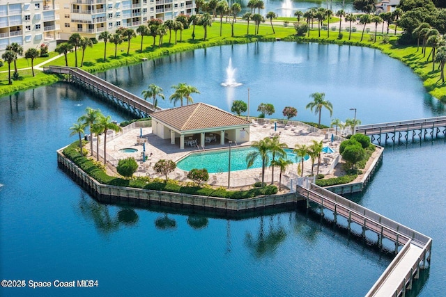 aerial view with a water view