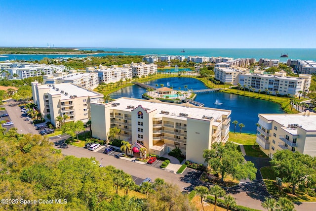 bird's eye view featuring a water view