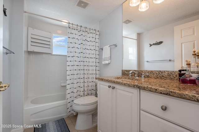 full bathroom with tile patterned flooring, visible vents, vanity, and toilet