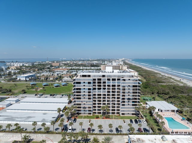 aerial view featuring a beach view and a water view