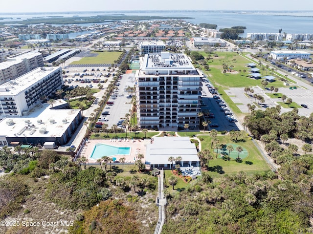 bird's eye view featuring a water view