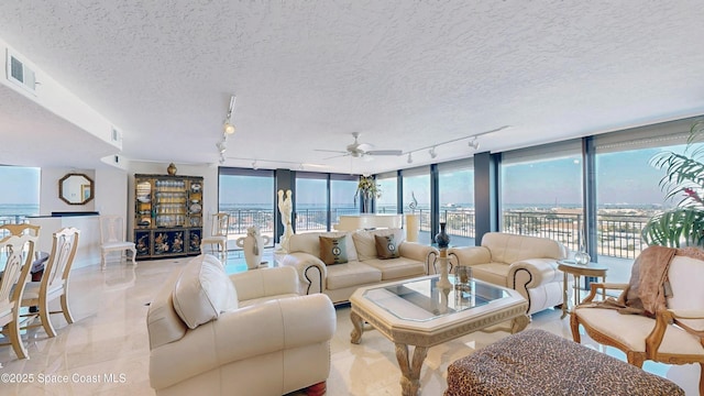 living area featuring expansive windows, visible vents, and a wealth of natural light