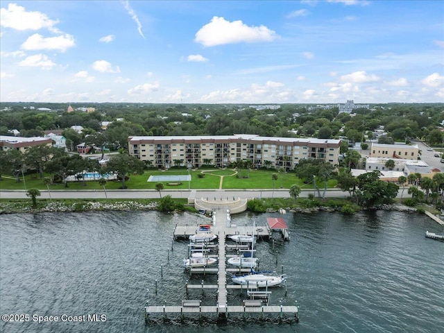 bird's eye view featuring a water view