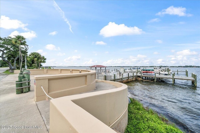 view of dock with a water view