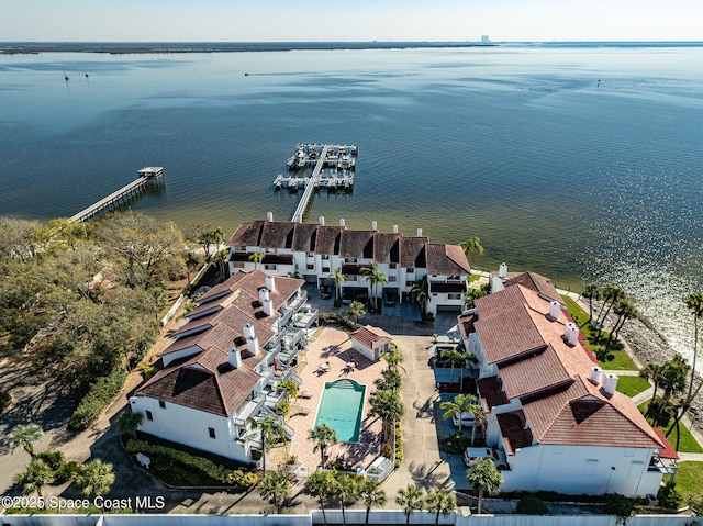 aerial view with a water view