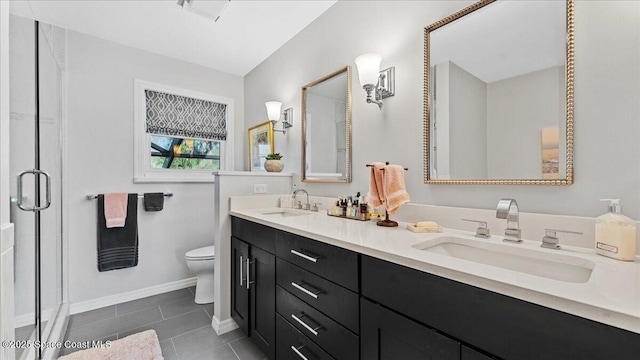 3794 Rambling Acres Dr, Titusville, FL 32796 - full bath featuring toilet, a shower stall, double vanity, and a sink