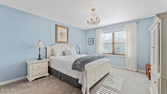 3794 Rambling Acres Dr, Titusville, FL 32796 - bedroom with light colored carpet, a notable chandelier, and baseboards