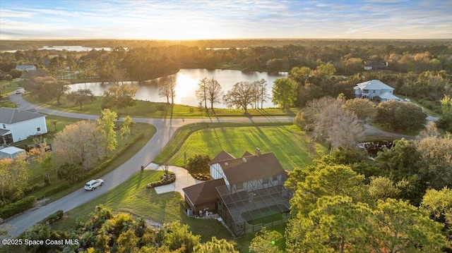 aerial view featuring a water view