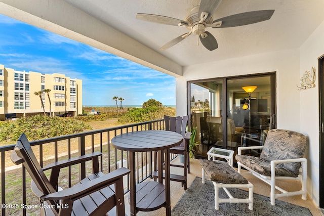 balcony with a ceiling fan