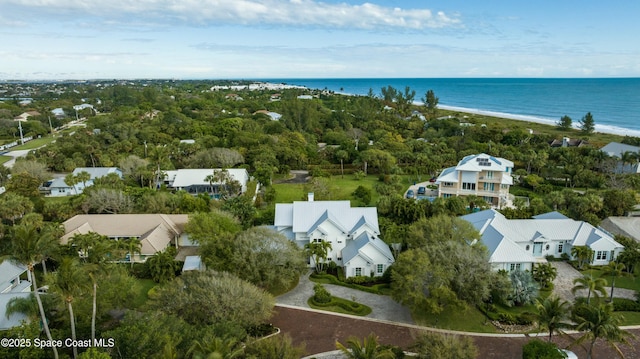 aerial view with a water view and a residential view