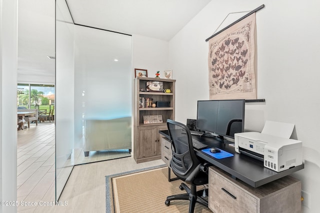 home office featuring light wood-type flooring