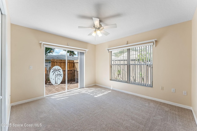 carpeted empty room featuring a healthy amount of sunlight and baseboards