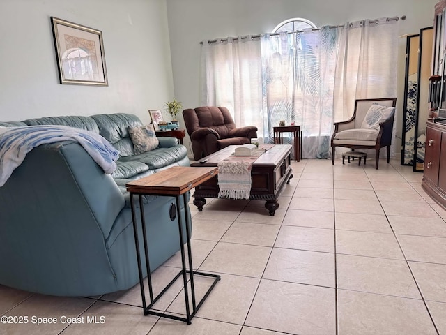 living area with light tile patterned floors