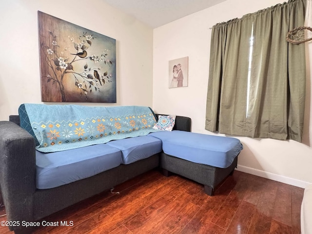 living area featuring baseboards and hardwood / wood-style floors