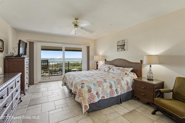 bedroom featuring access to exterior and ceiling fan