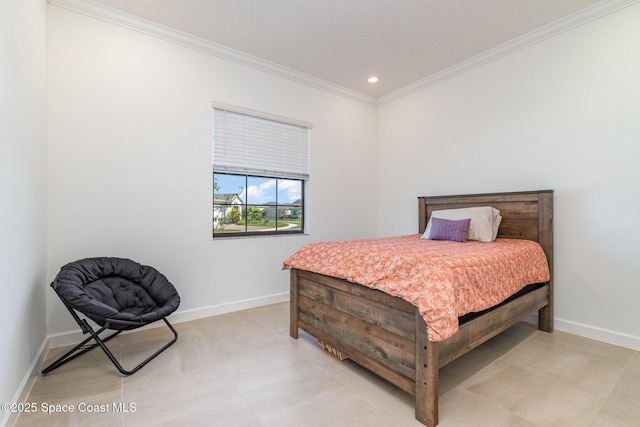 bedroom featuring recessed lighting, baseboards, and ornamental molding