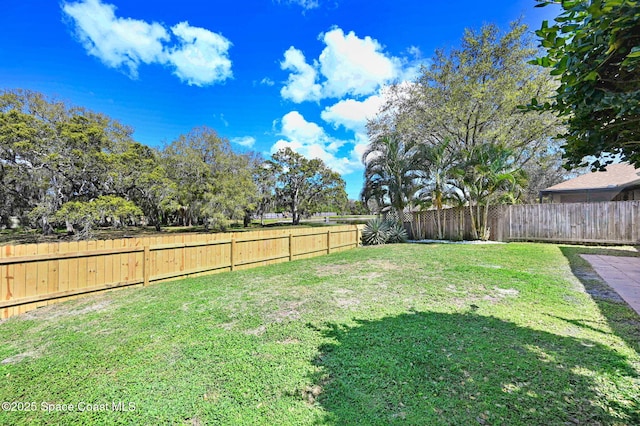 view of yard with a fenced backyard