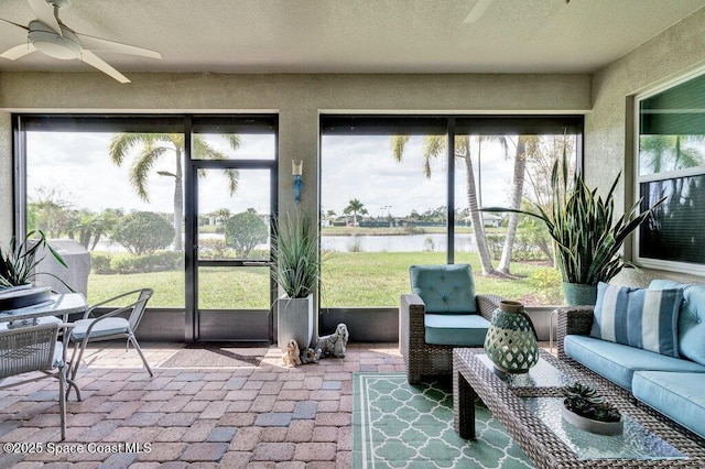 3465 Diamond Leaf Dr, Vero Beach, FL 32966 - sunroom with a water view, a healthy amount of sunlight, and ceiling fan