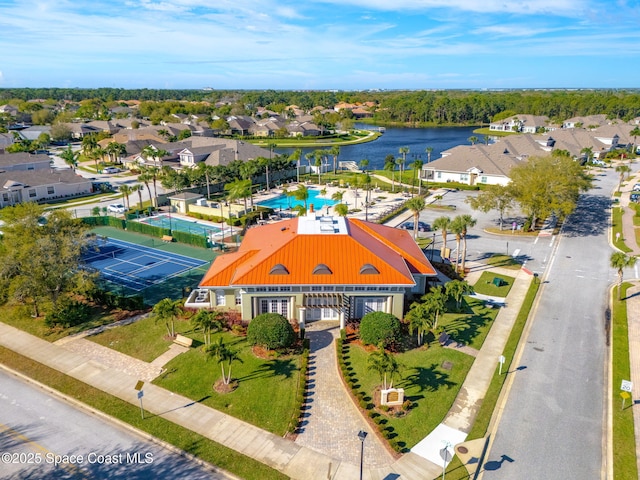 aerial view with a water view