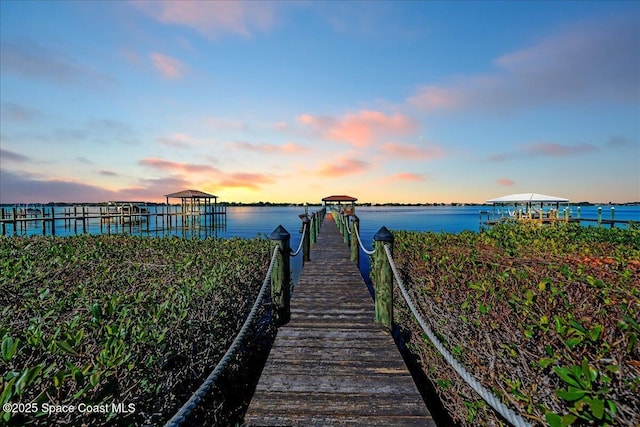 dock area featuring a water view