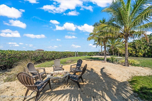 view of patio featuring a fire pit