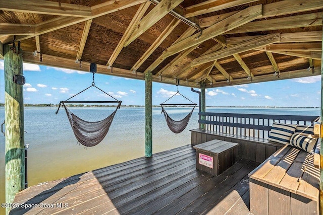 dock area with a water view