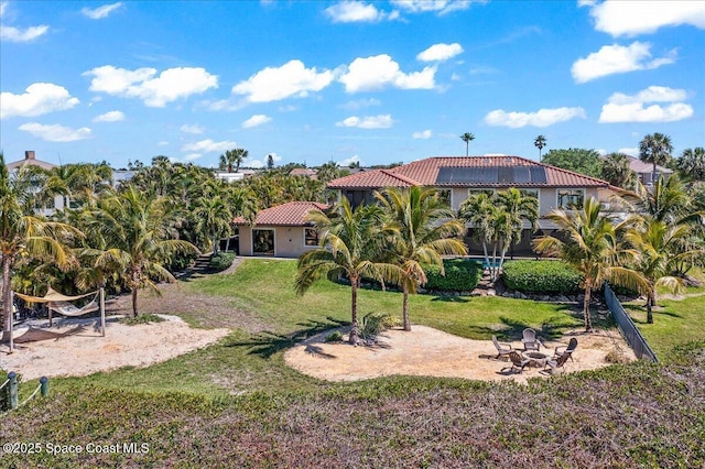 view of yard with a lanai