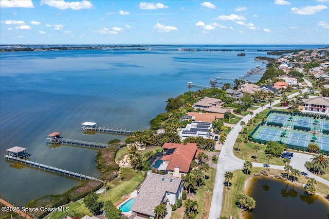 aerial view with a water view