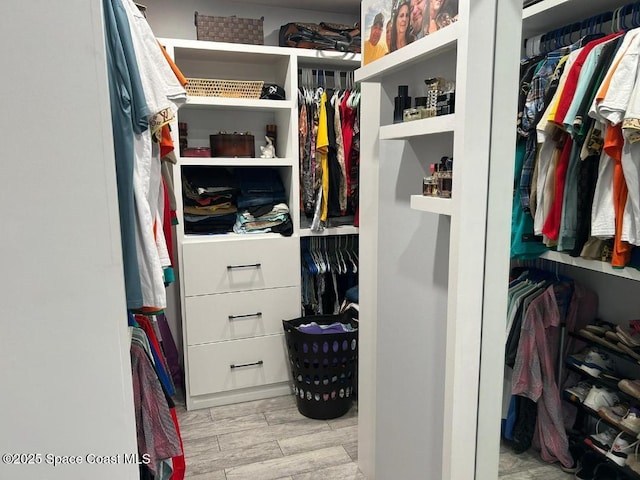 walk in closet featuring wood tiled floor