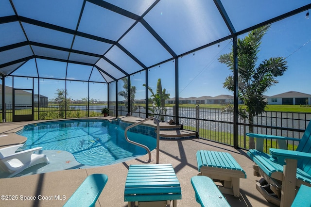 view of pool with a fenced in pool, a lanai, a fenced backyard, and a patio