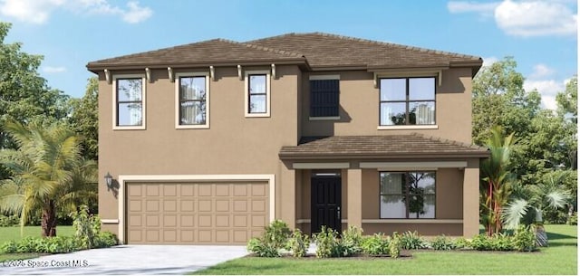 view of front of house featuring a garage, driveway, and stucco siding