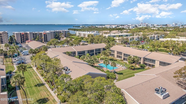 aerial view with a water view