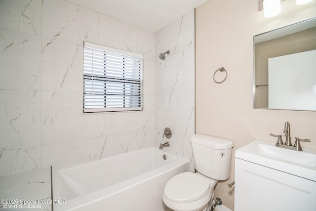 full bathroom featuring toilet, bathtub / shower combination, and vanity