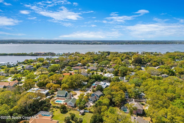 aerial view featuring a water view