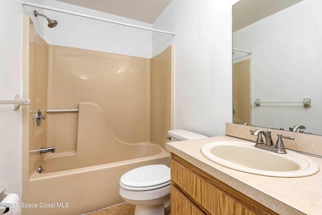 full bathroom featuring shower / washtub combination, vanity, and toilet